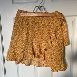 Yellow Floral Wrap Skirt